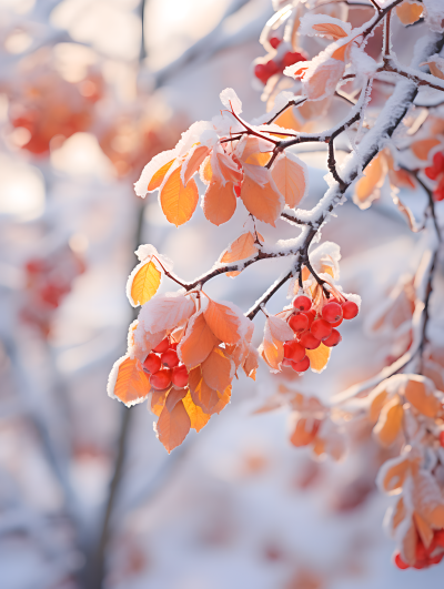 冬日枝头积雪近景摄影图片