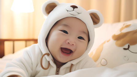 趴在床上的可爱宝宝摄影图