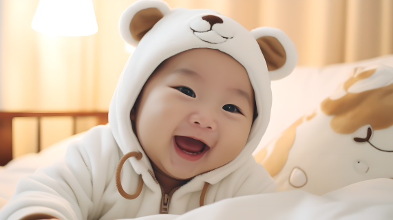 趴在床上的可爱宝宝摄影图