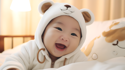 趴在床上的可爱宝宝摄影图