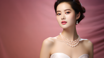 优雅时尚美女佩戴珍珠项链摄影图片