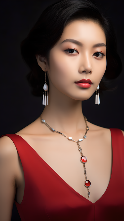 美女佩戴红宝石项链高清摄影图