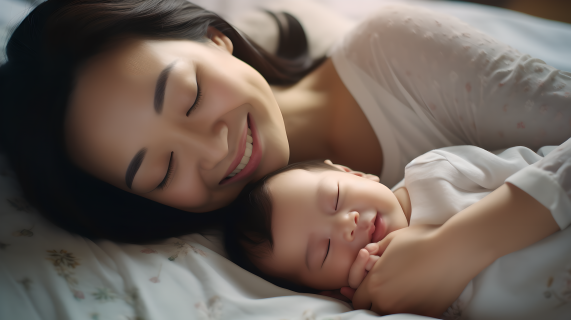 妈妈怀抱婴儿睡觉摄影图片
