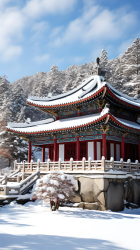 白雪落在亭子上摄影图片