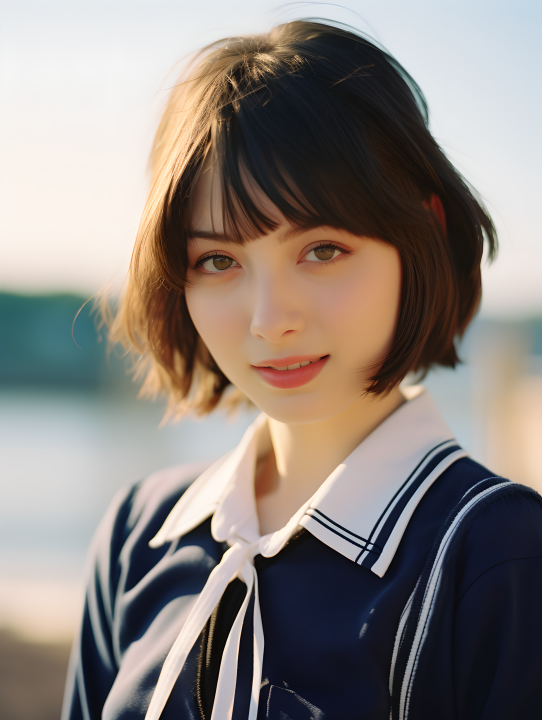 海边校服女孩摄影版权图片下载