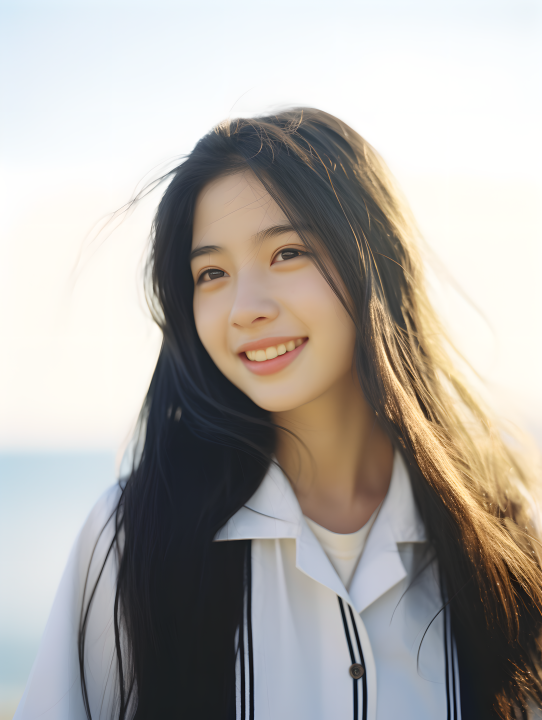 白裙海边少女摄影版权图片下载