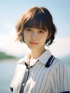 阳光海边的白裙少女摄影图片