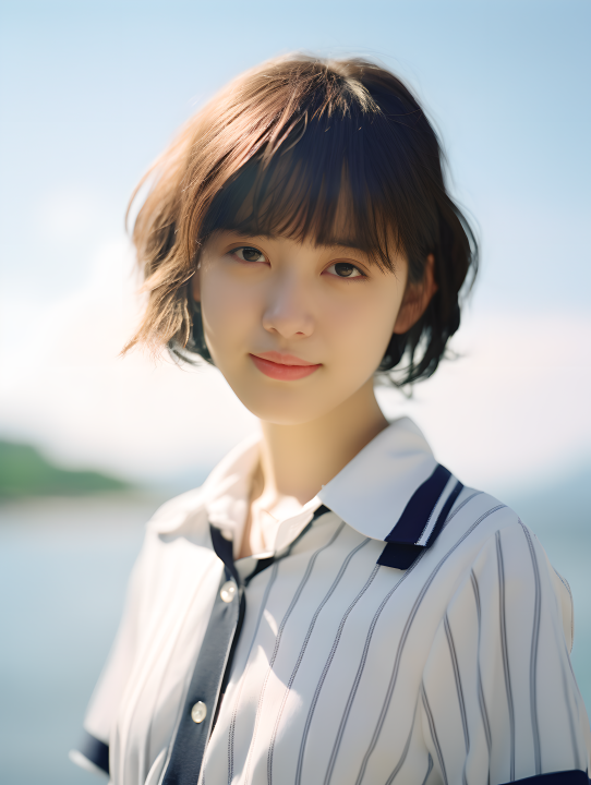 阳光海边的白裙少女摄影版权图片下载