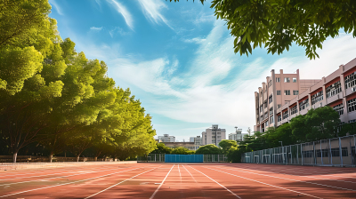 校园操场中央跑道摄影图