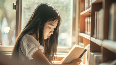 图书馆阅读清新亮丽女生摄影图片