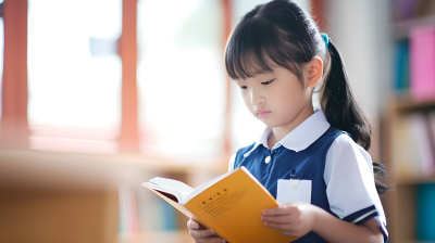 小女孩安静看书摄影图片