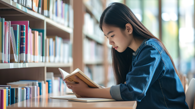 图书馆阅读的高中女生摄影图片
