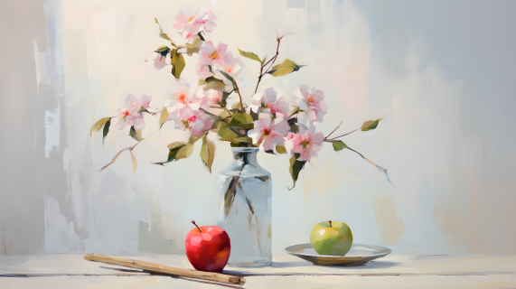 油画花瓶淡雅花卉图片