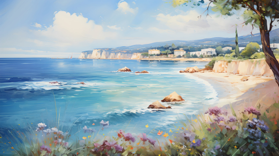 海边风景油画唯美海浪图片