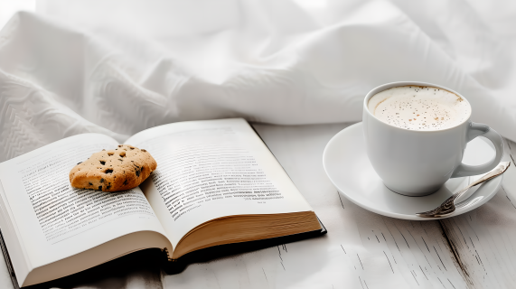 书本咖啡白色书桌图片