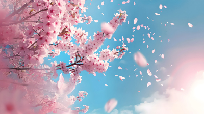 粉色樱花飘落图片