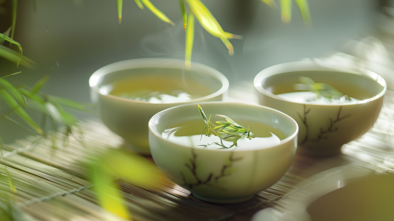 清茶竹托近景图片