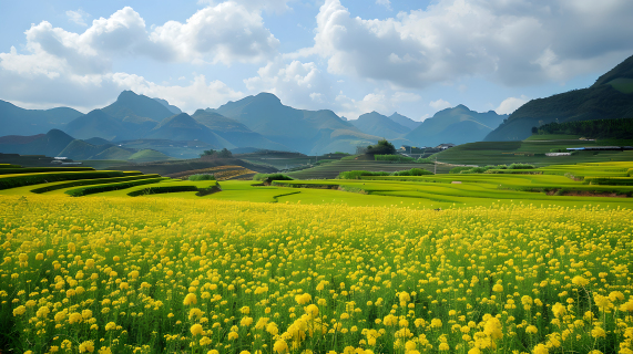 油菜花田金黄色图片