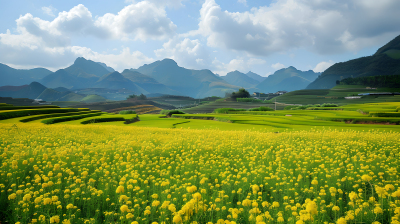 油菜花田金黄色图片