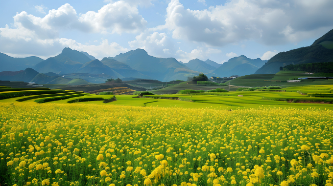 油菜花田金黄色图片