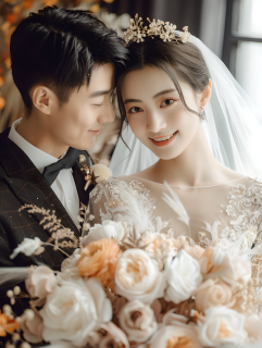 情侣婚纱照美丽手捧花图片