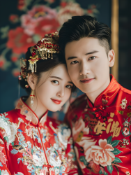 情侣婚纱照红色秀禾图片