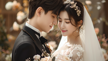 情侣婚纱照美丽头饰图片