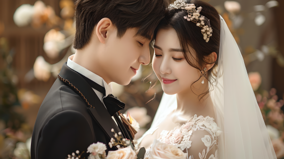 情侣婚纱照美丽头饰图片