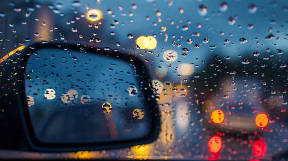 暴雨天气后视镜雨水图片