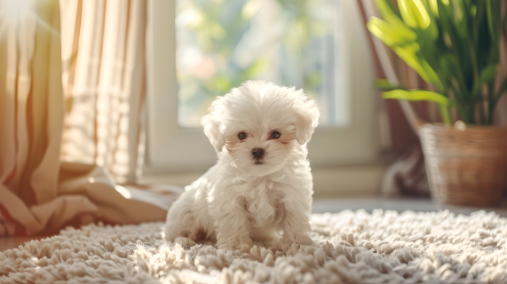 窗边的比熊犬图片