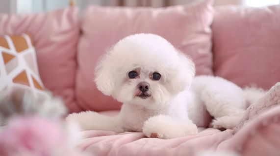 比熊犬懒洋洋躺在沙发上图片