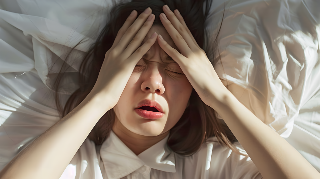 失眠女生躺在床上版权图片下载