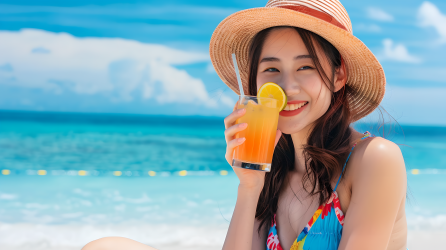 海边旅游阳光少女影图片