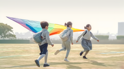三个放风筝的孩童高清图