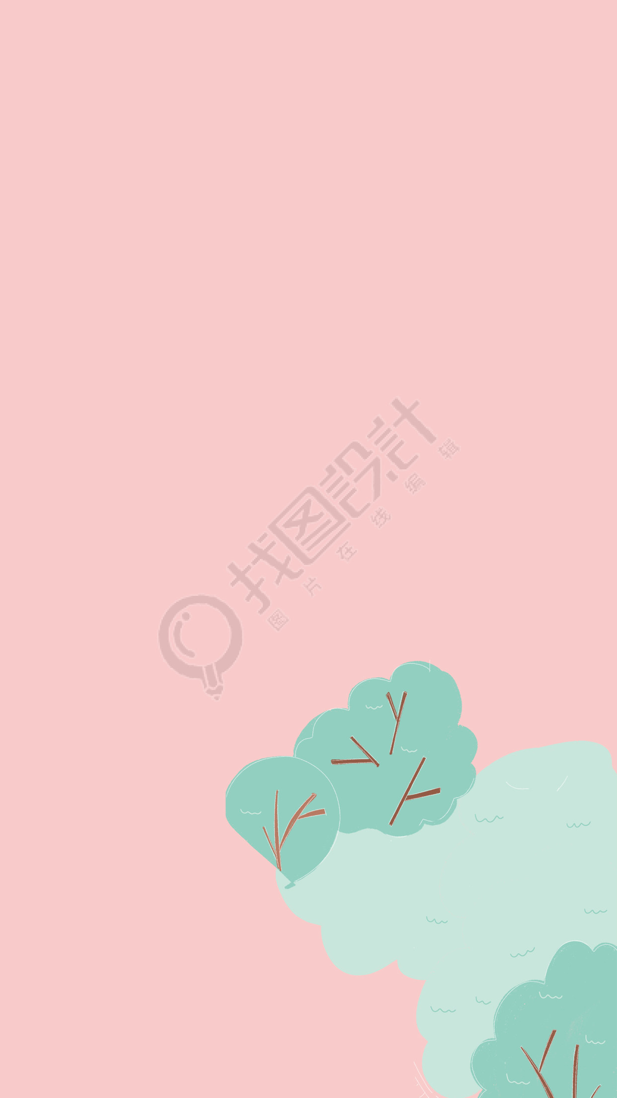 粉色浪漫绿树文艺背景