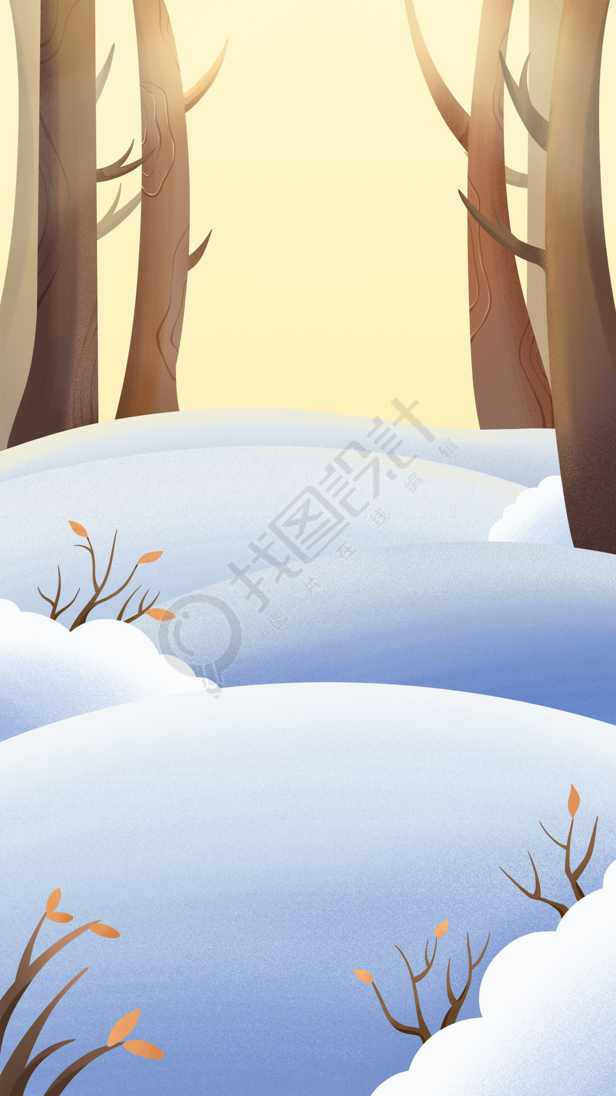 雪地树林卡通背景