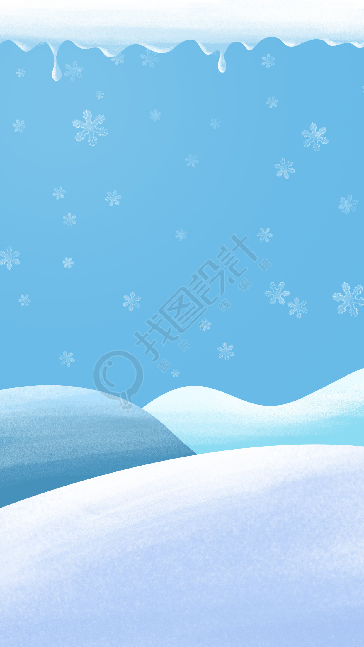 蓝色雪地冬季小雪背景