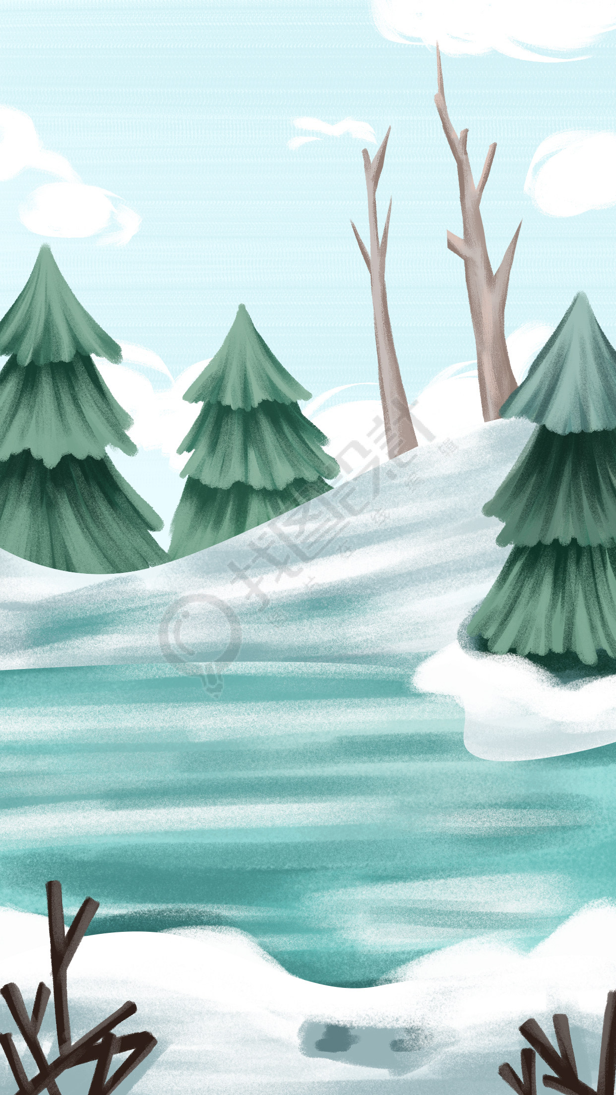 冬季公园湖边雪地背景