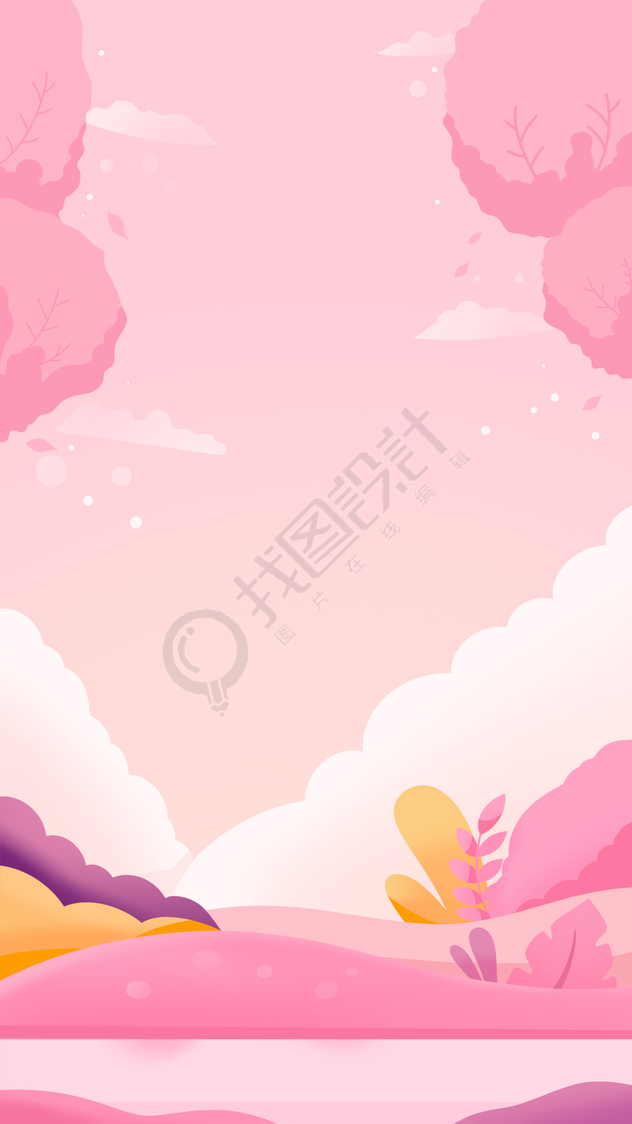 简约手绘唯美粉色风景背景