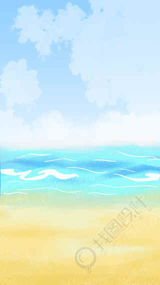蓝天白云海边沙滩小清新背景