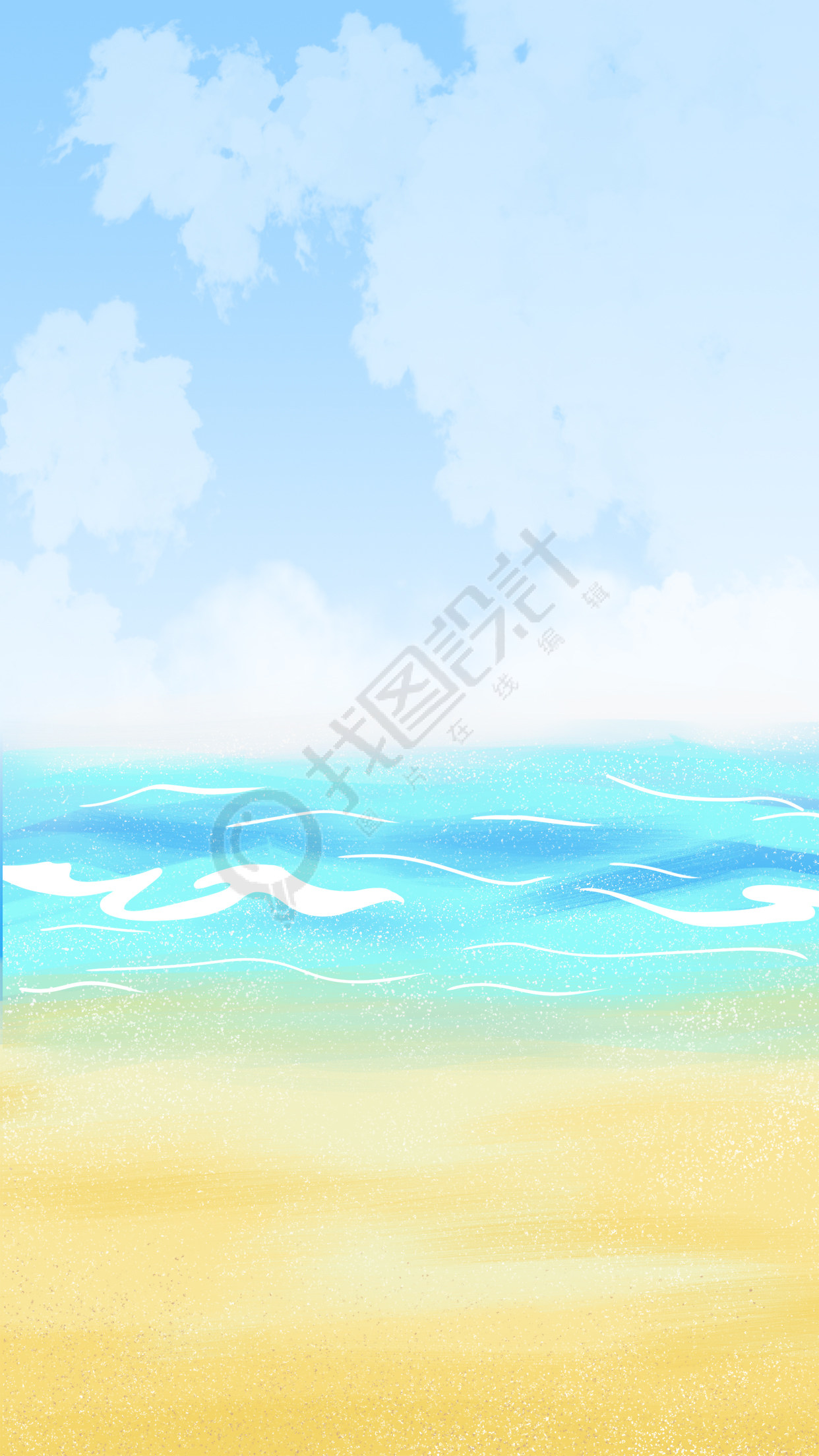 蓝天白云海边沙滩小清新背景