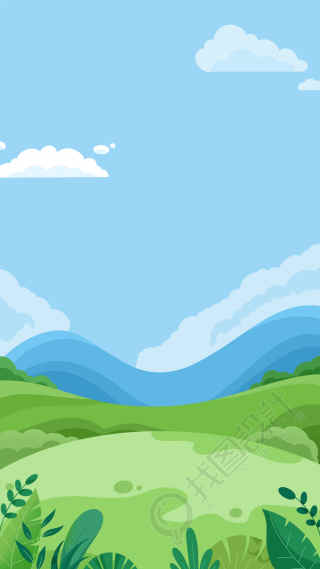 小清新蓝天白云灌木丛背景