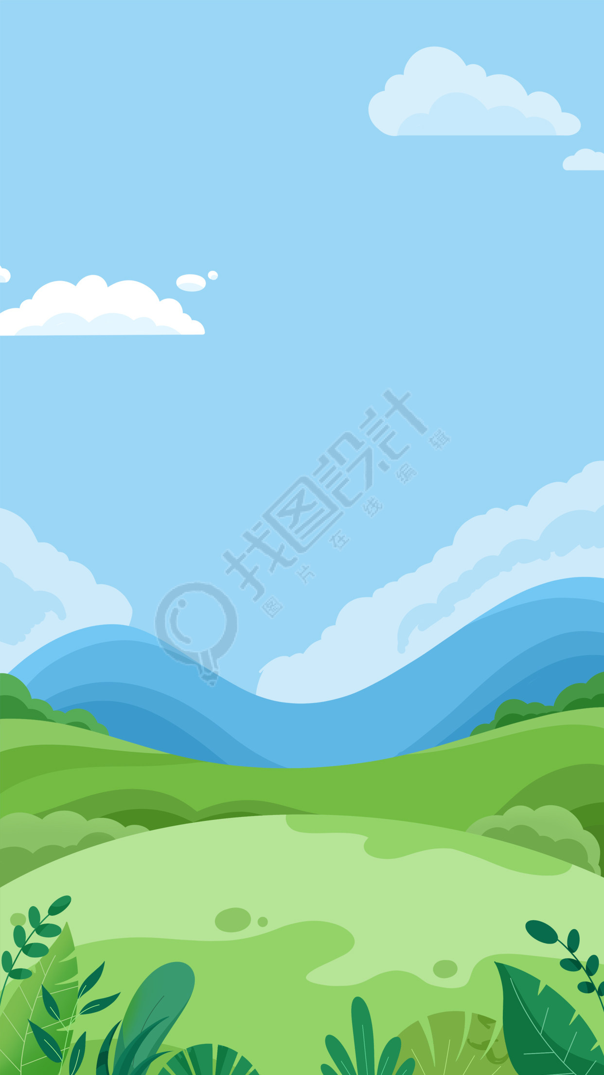 小清新蓝天白云灌木丛背景