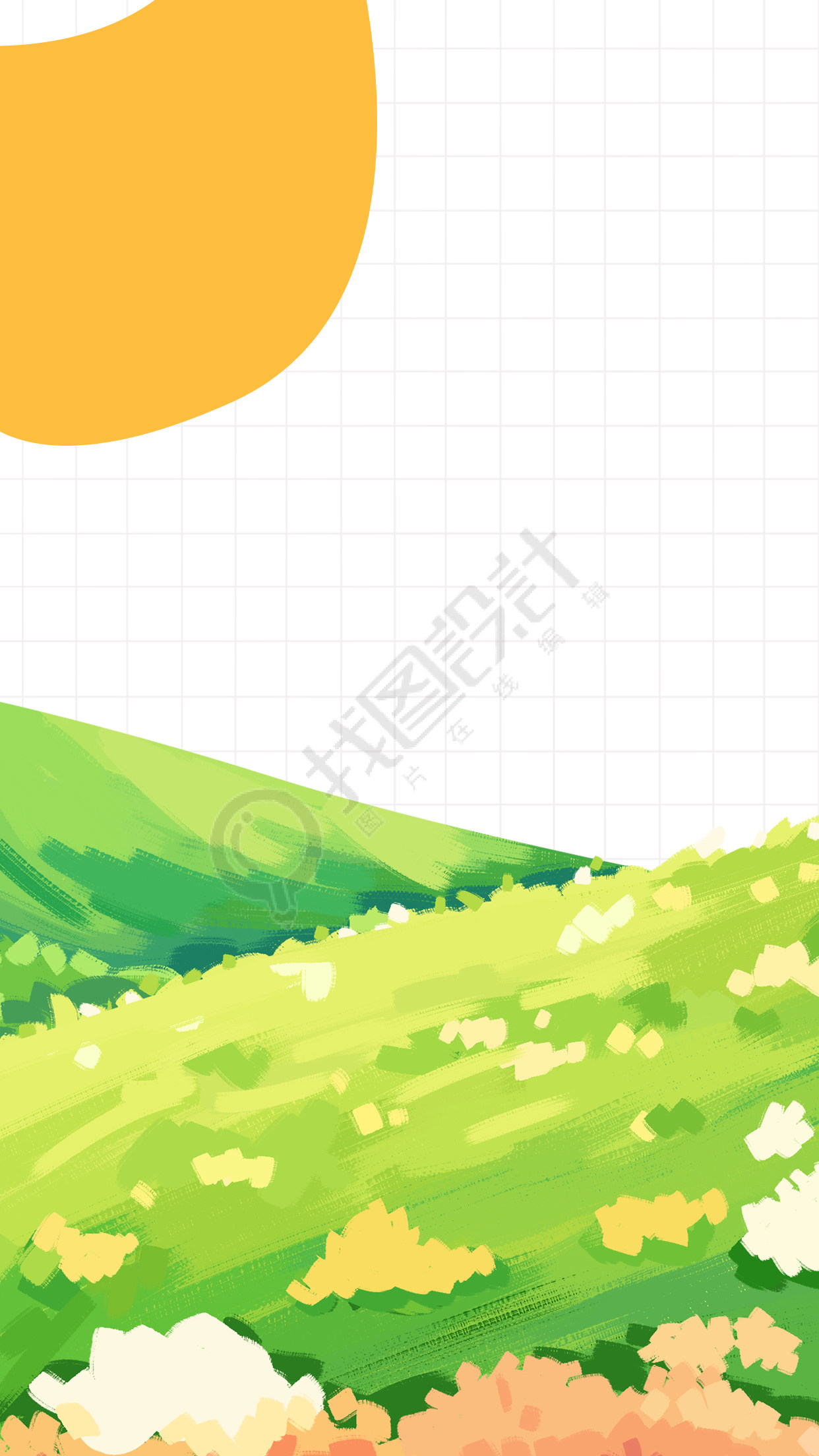 开满五颜六色小花的山坡背景
