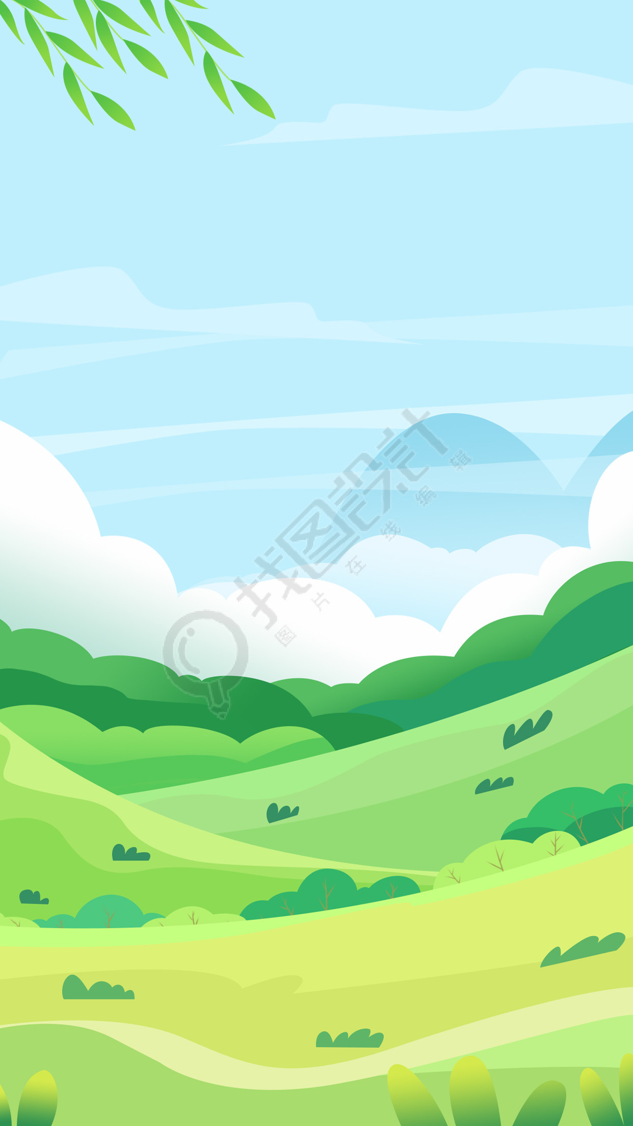 夏日郊游山坡植被美景背景