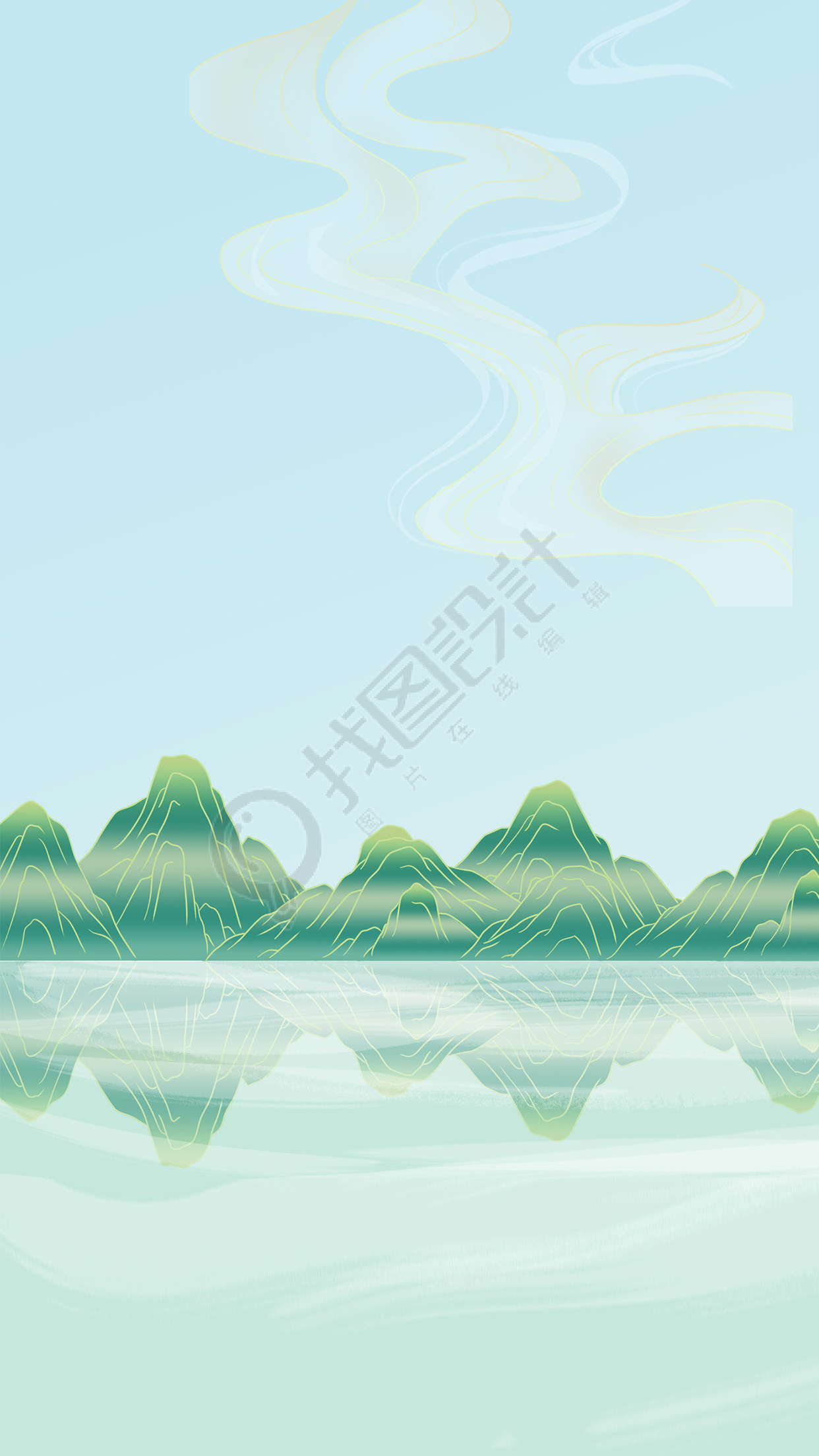 国潮风山水景色背景图