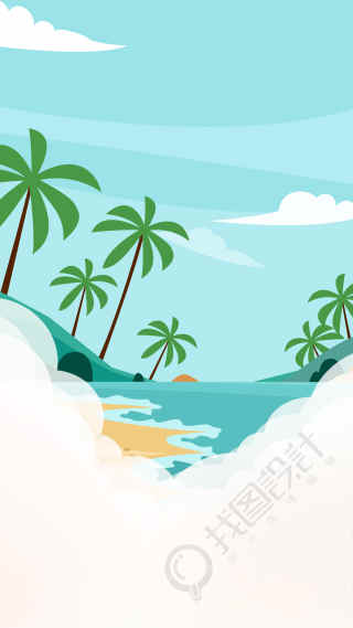云雾环绕的海边椰子树背景