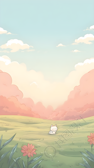 晴朗夏日草地上玩耍的猫咪背景