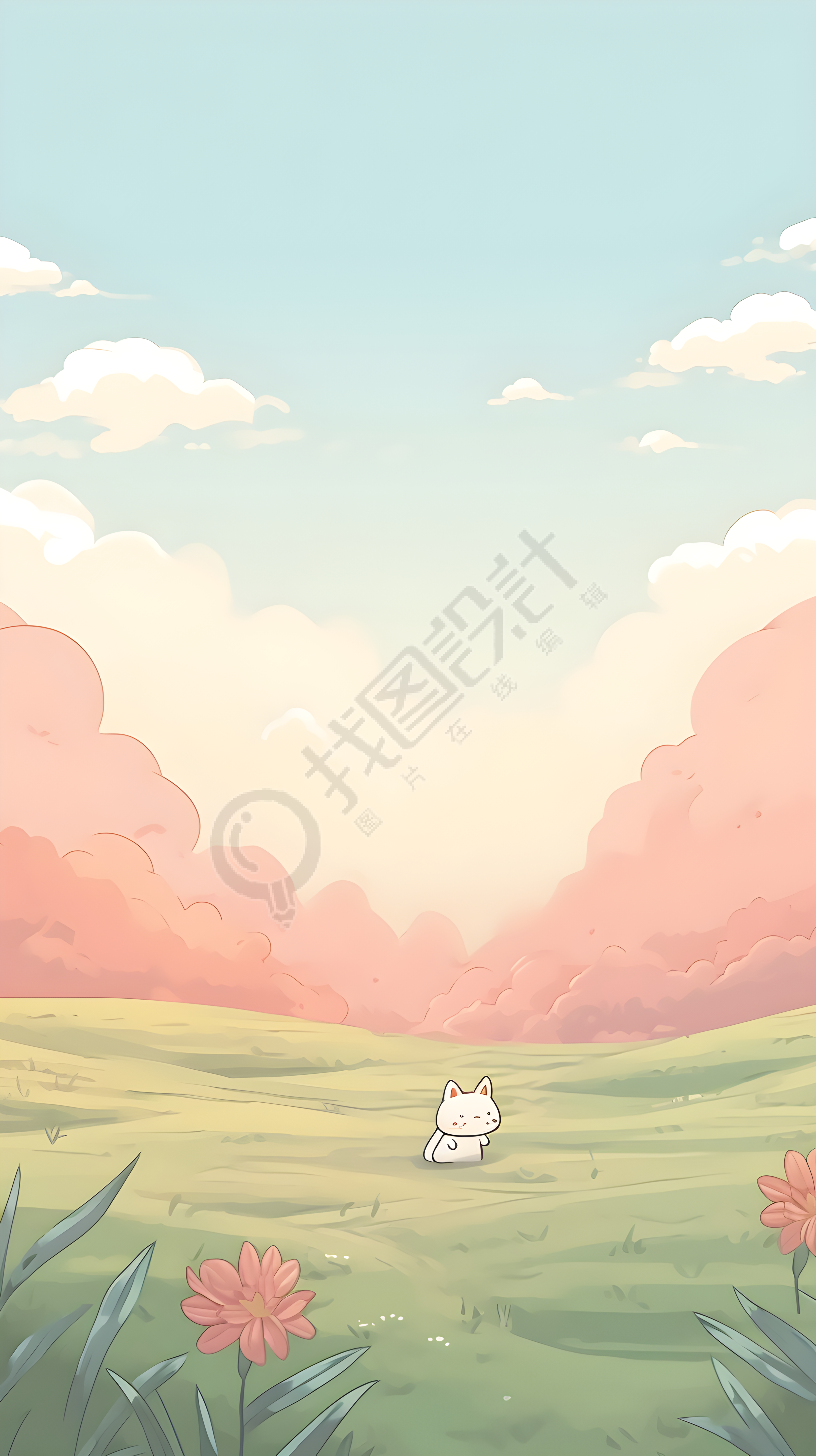 晴朗夏日草地上玩耍的猫咪背景