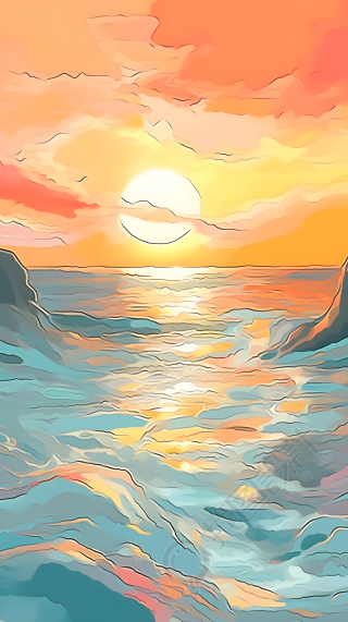 海边礁石落日余晖抽象背景